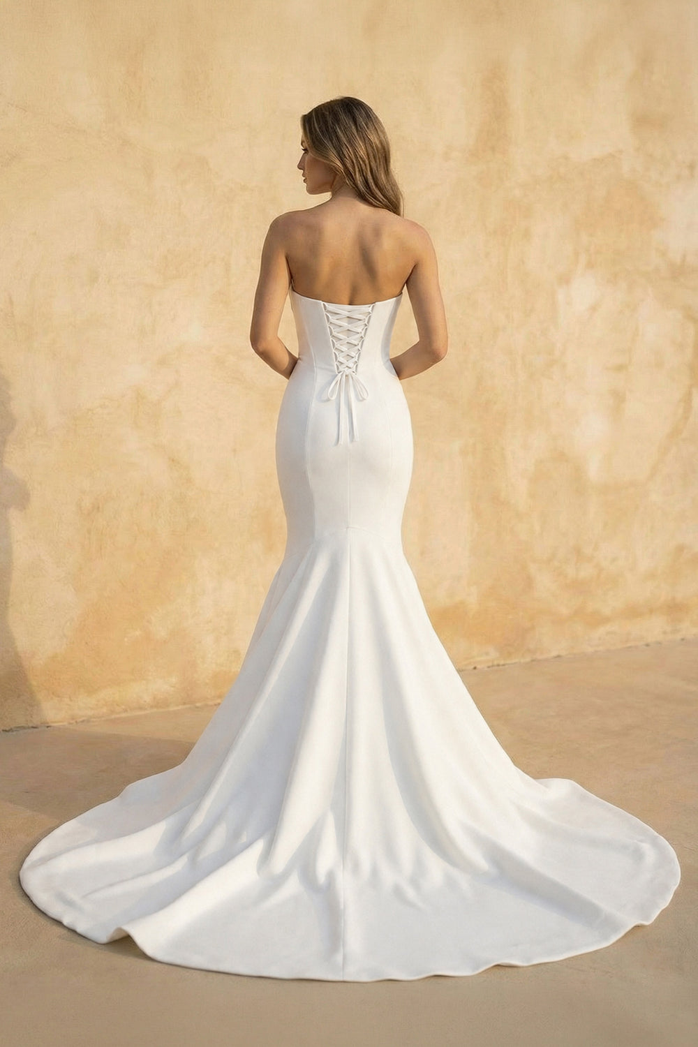 Mermaid Strapless Satin Wedding Dress in White - KISS BRIDAL Wedding Dresses