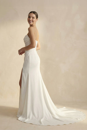 Mermaid Strapless Satin Wedding Dress in White - SHE IS ME Wedding Dresses