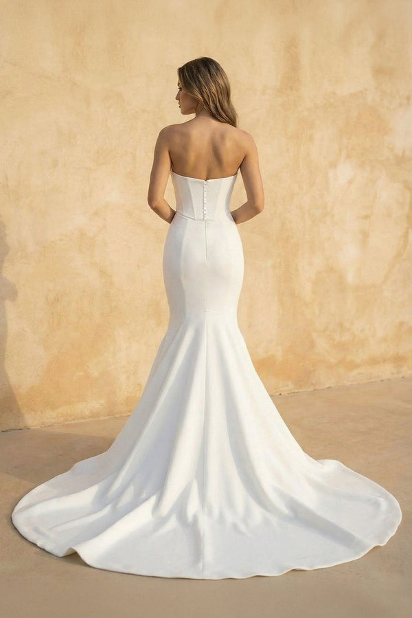 Mermaid Strapless Satin Wedding Dress in White - KISS BRIDAL Wedding Dresses