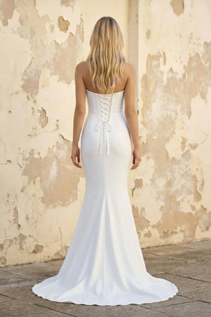 Mermaid Strapless Satin Wedding Dress in White - KISS BRIDAL Wedding Dresses