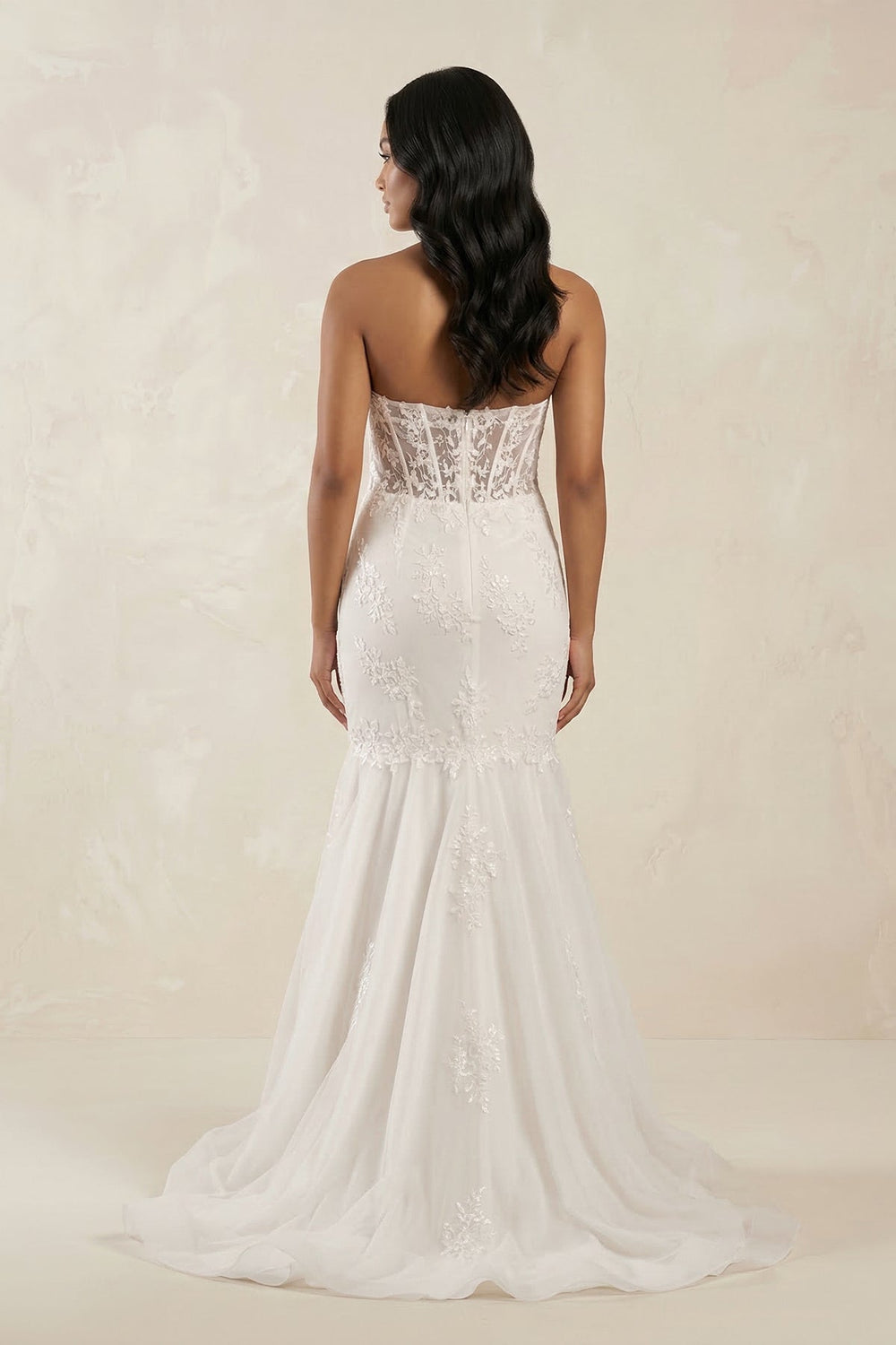 Mermaid Sweetheart Appliqued Tulle Wedding Dress in White - KISS BRIDAL Wedding Dresses