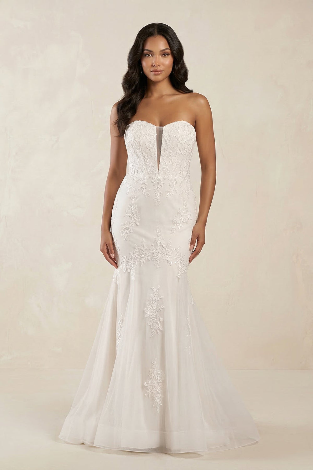 Mermaid Sweetheart Appliqued Tulle Wedding Dress in White - KISS BRIDAL Wedding Dresses