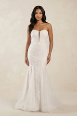 Mermaid Sweetheart Appliqued Tulle Wedding Dress in White - KISS BRIDAL Wedding Dresses