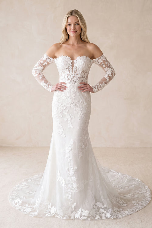 Mermaid Sweetheart Lace Wedding Dress With Sleeves - KISS BRIDAL Wedding Dresses