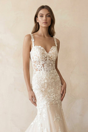 Mermaid Sweetheart Tulle Wedding Dress in White and Nude - SHE IS ME Wedding Dresses