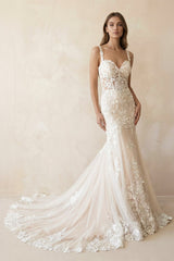 Mermaid Sweetheart Tulle Wedding Dress in White and Nude - KISS BRIDAL Wedding Dresses