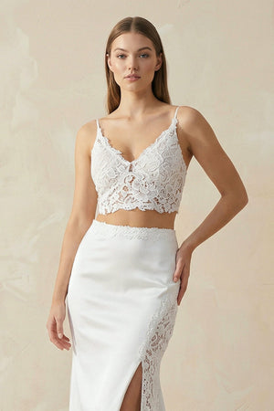 Mermaid Two Pieces Lace Wedding Dresses with Slit - SHE IS ME Wedding Dresses