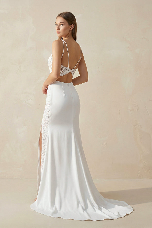 Mermaid Two Pieces Lace Wedding Dresses with Slit - SHE IS ME Wedding Dresses