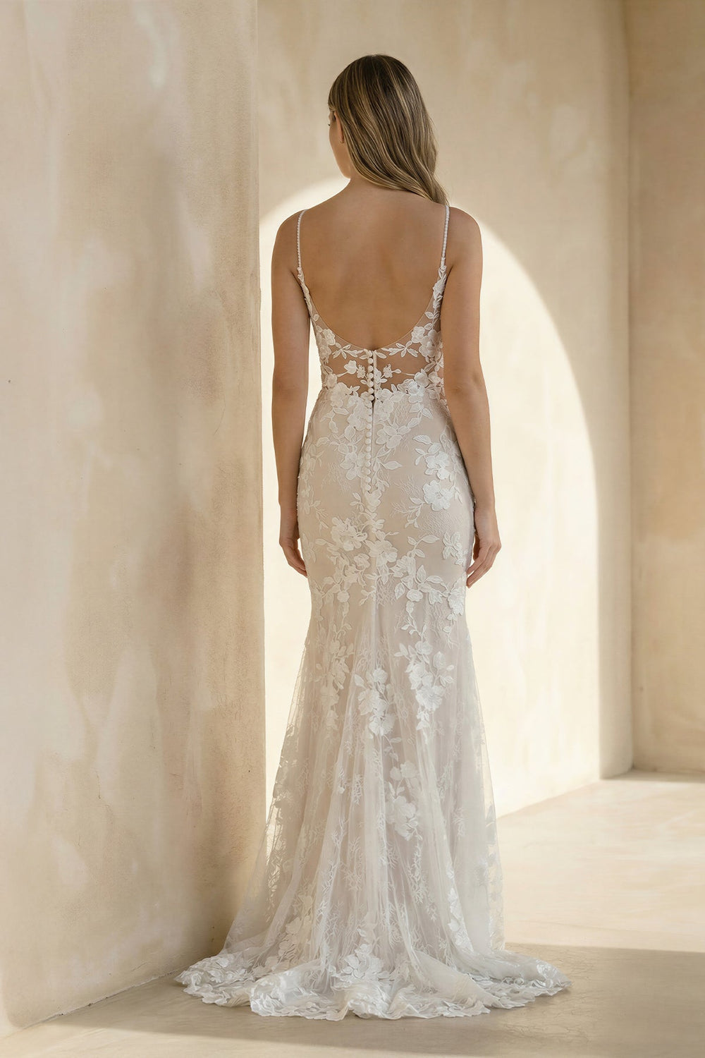 Mermaid V Neck Lace Wedding Dress - SHE IS ME Wedding Dresses