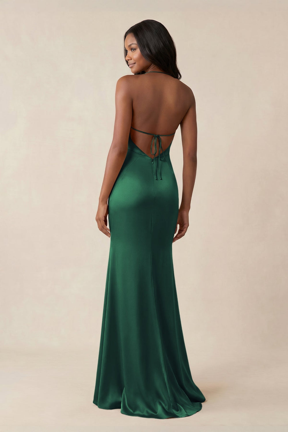 Mermaid V - Neck Satin Bridesmaid Dress With Slit in Dark Green - KISS BRIDAL Bridesmaid Dresses
