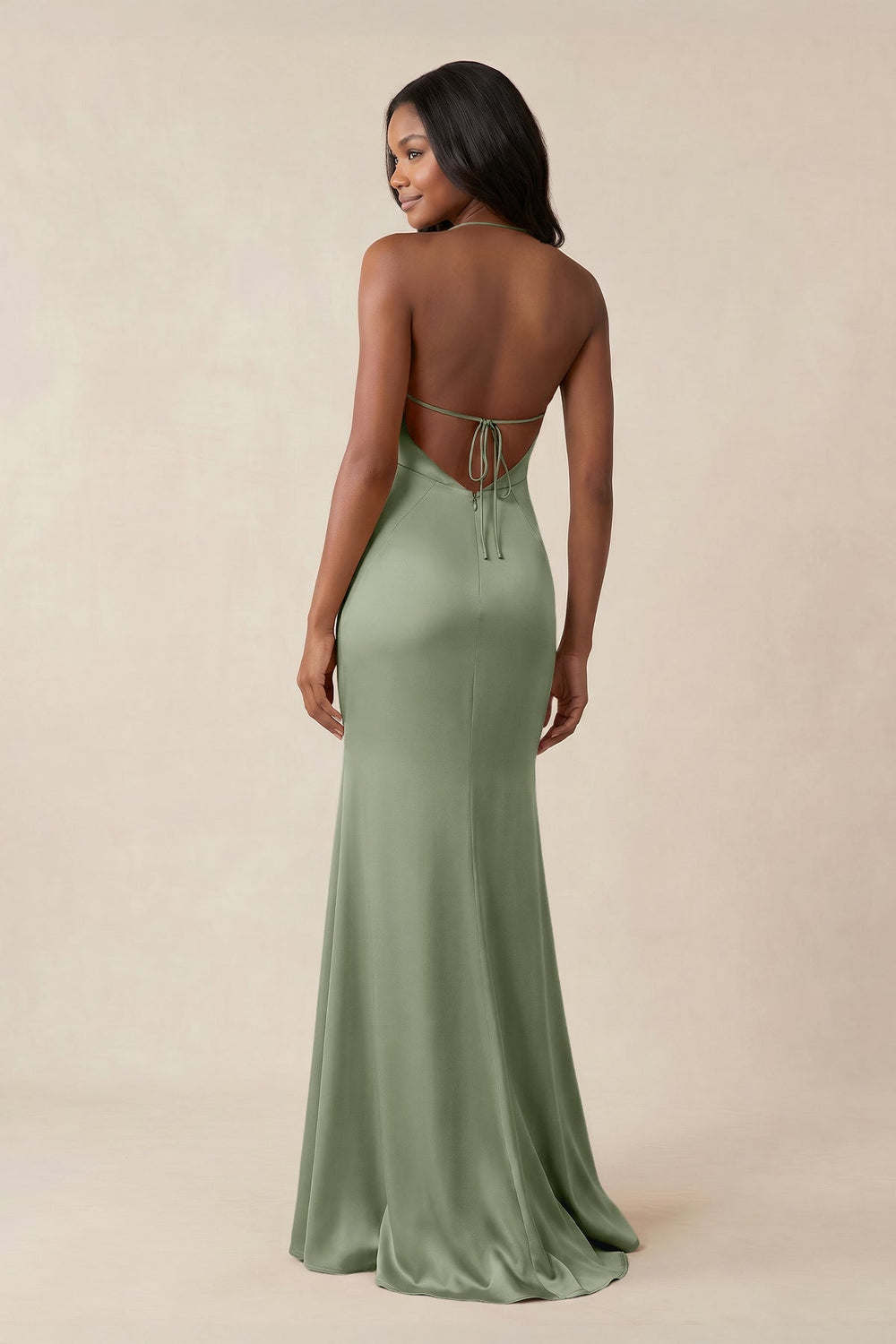 Mermaid V - Neck Satin Bridesmaid Dress With Slit in Dove Gray - KISS BRIDAL Bridesmaid Dresses