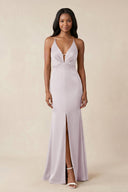 Mermaid V - Neck Satin Bridesmaid Dress With Slit in Dusk - KISS BRIDAL Bridesmaid Dresses