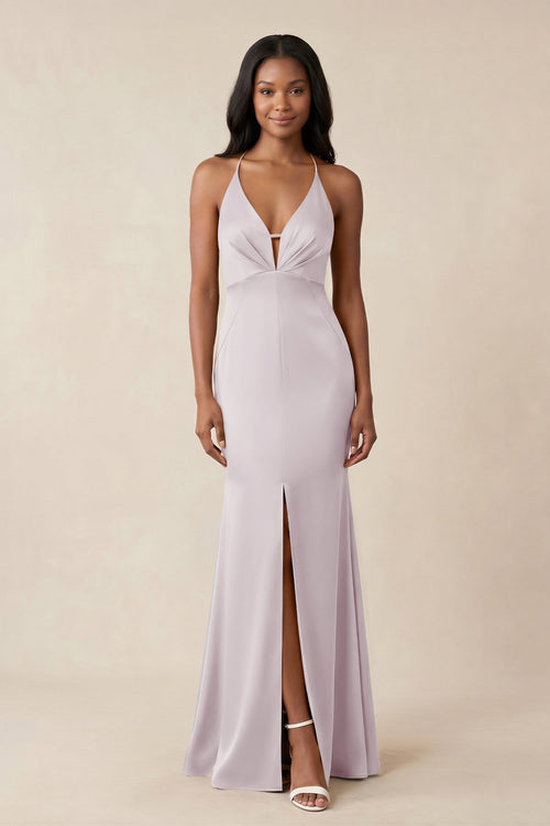 Mermaid V - Neck Satin Bridesmaid Dress With Slit in Dusk - KISS BRIDAL Bridesmaid Dresses