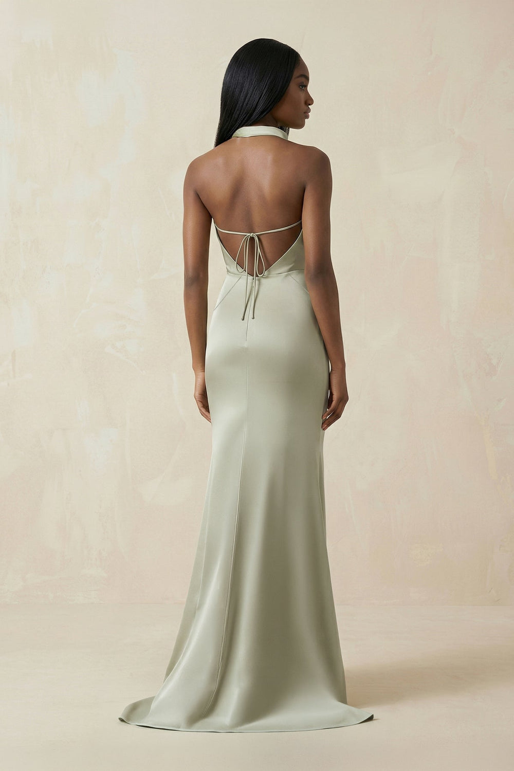 Mermaid V - Neck Satin Bridesmaid Dress With Slit in Frost - SHE IS ME Bridesmaid Dresses