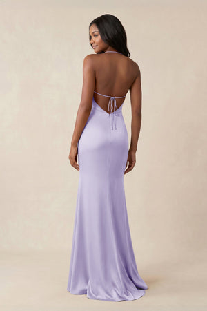 Mermaid V - Neck Satin Bridesmaid Dress With Slit in Lavender - KISS BRIDAL Bridesmaid Dresses