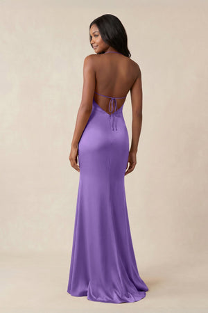 Mermaid V - Neck Satin Bridesmaid Dress With Slit in Lilac - KISS BRIDAL Bridesmaid Dresses