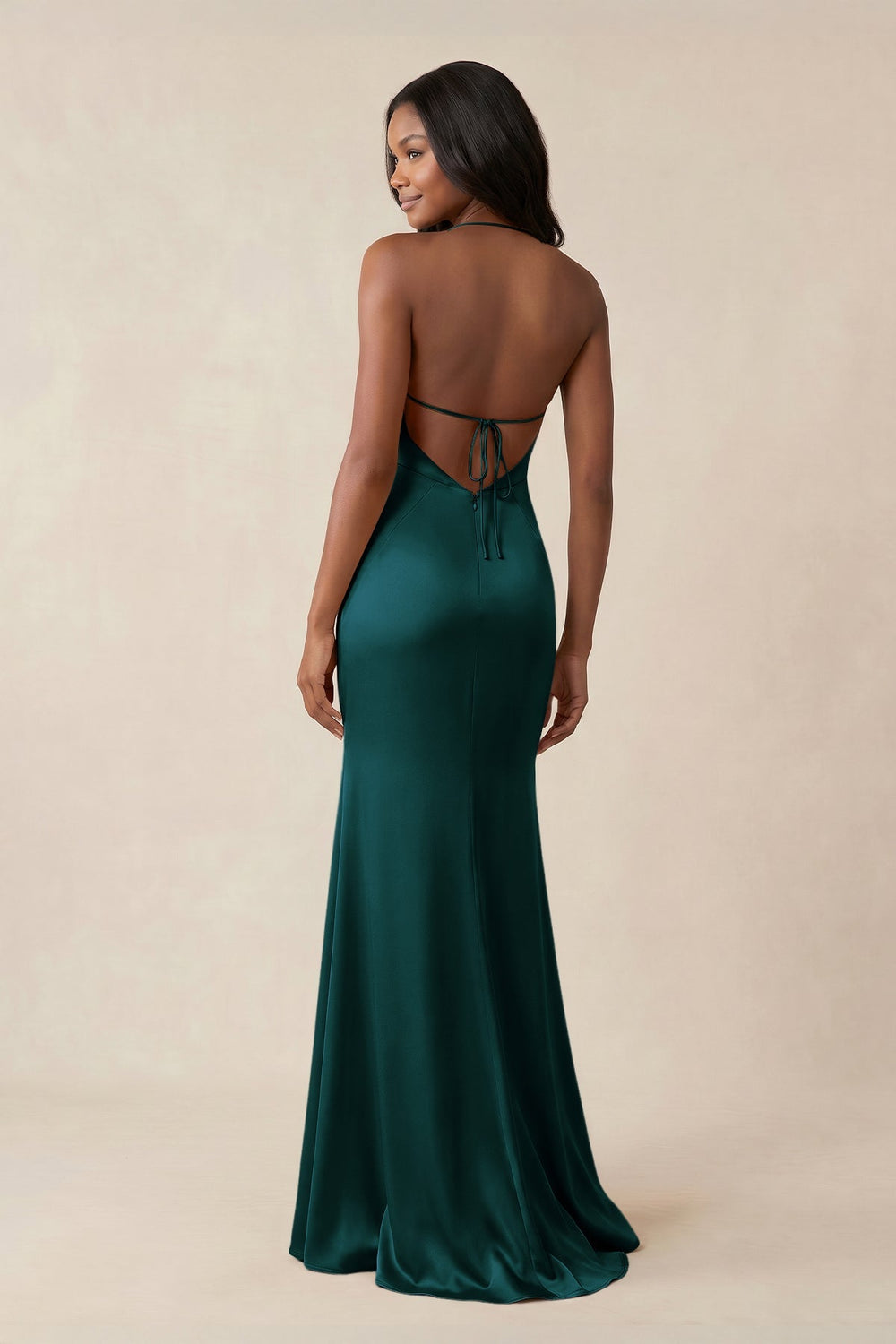 Mermaid V - Neck Satin Bridesmaid Dress With Slit in Pine - KISS BRIDAL Bridesmaid Dresses