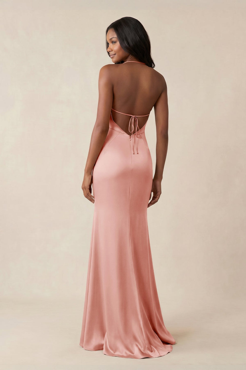 Mermaid V - Neck Satin Bridesmaid Dress With Slit in Rose Petal - KISS BRIDAL Bridesmaid Dresses