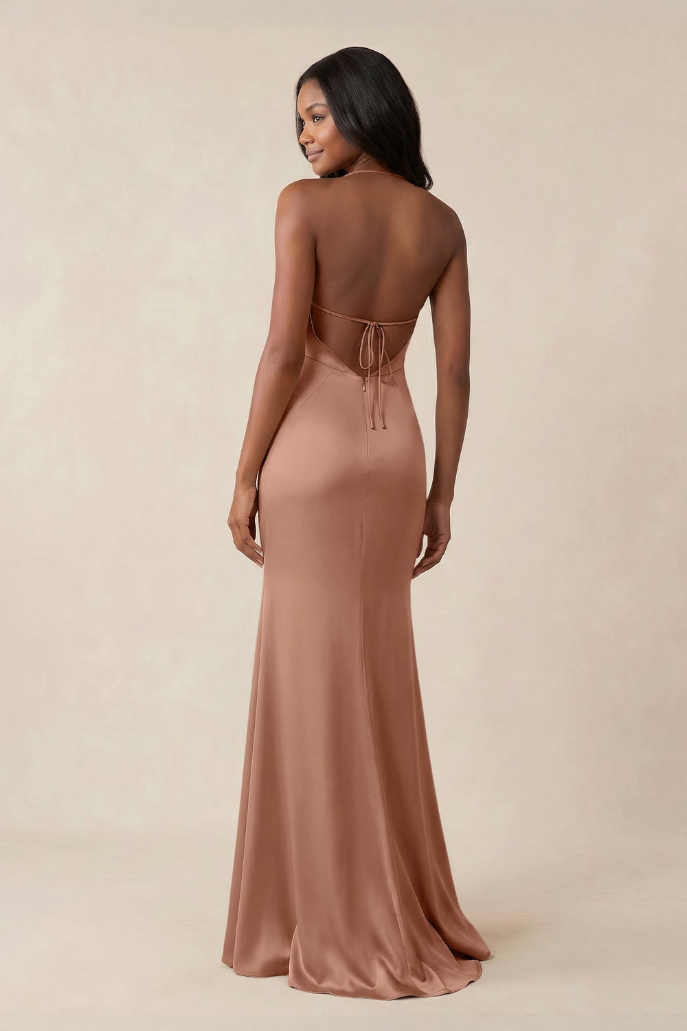 Mermaid V - Neck Satin Bridesmaid Dress With Slit in Rosette - KISS BRIDAL Bridesmaid Dresses