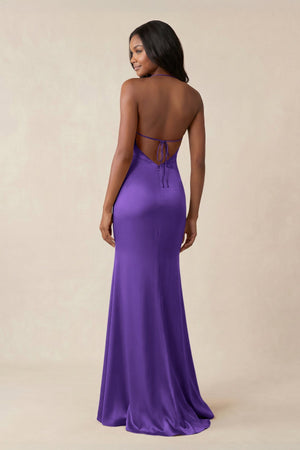 Mermaid V - Neck Satin Bridesmaid Dress With Slit in Tahiti - KISS BRIDAL Bridesmaid Dresses