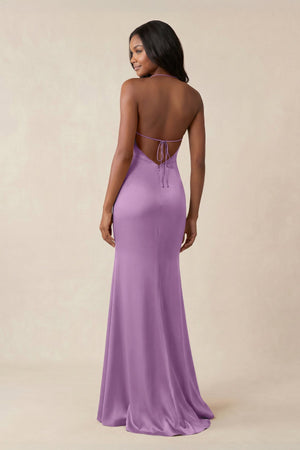 Mermaid V - Neck Satin Bridesmaid Dress With Slit in Vintage Mauve - KISS BRIDAL Bridesmaid Dresses