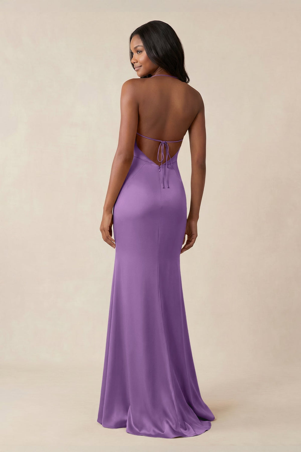 Mermaid V - Neck Satin Bridesmaid Dress With Slit in Wisteria - KISS BRIDAL Bridesmaid Dresses