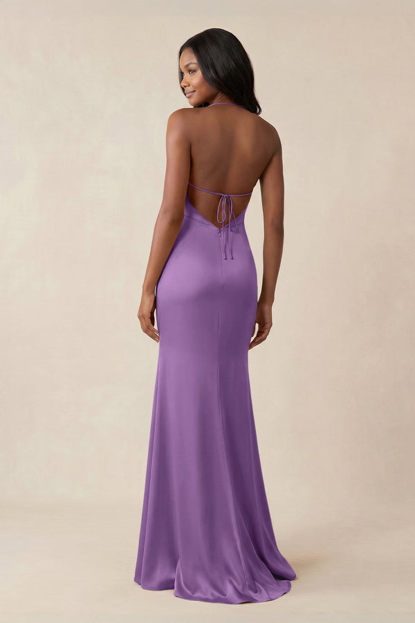 Mermaid V - Neck Satin Bridesmaid Dress With Slit in Wisteria - KISS BRIDAL Bridesmaid Dresses