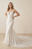 Mermaid V - Neck Spaghetti Straps Sweep Train Wedding Dress - SHE IS ME Wedding Dresses