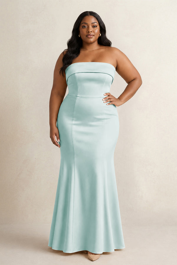 Mist Strapless Satin Mermaid Bridesmaid Dress (3) [sizeplus] | KISSBRIDAL