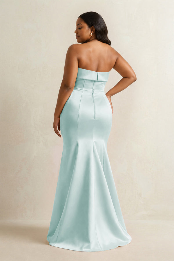Mist Strapless Satin Mermaid Bridesmaid Dress (4) [sizeplus] | KISSBRIDAL