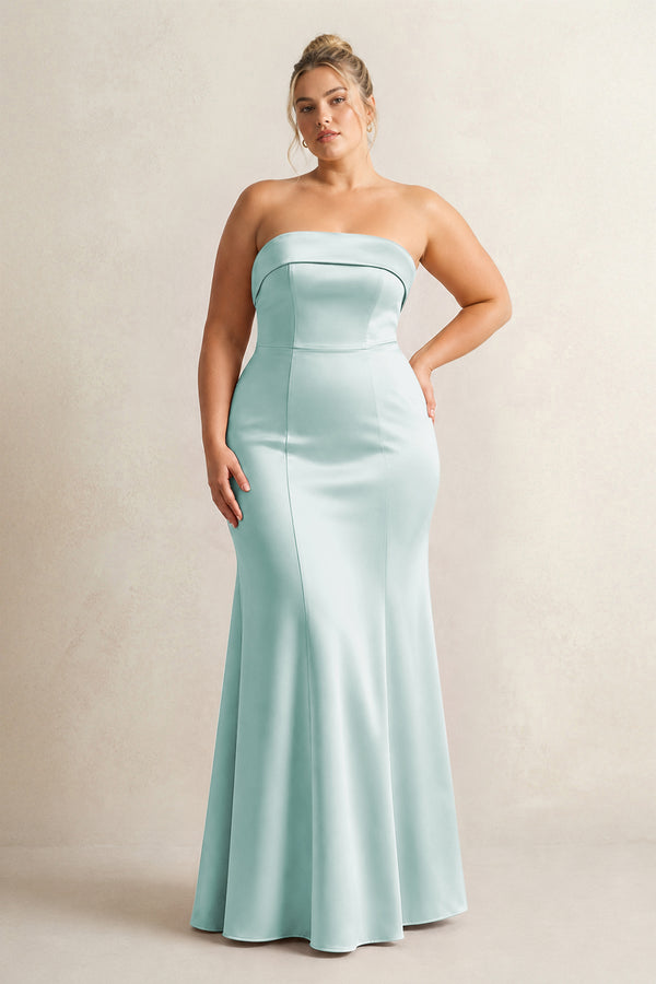 Mist Strapless Satin Mermaid Bridesmaid Dress [sizeplus] | KISSBRIDAL