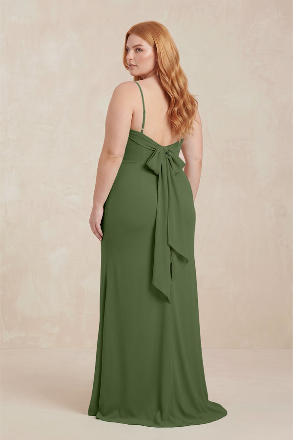 Moss Cowl Neck Sheath Chiffon Bridesmaid Dress with Corset (2) [sizeplus] | KISSBRIDAL
