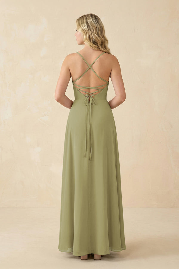 Moss Green A-Line Chiffon Spaghetti Strap Bridesmaid Dress (2) | KISSBRIDAL