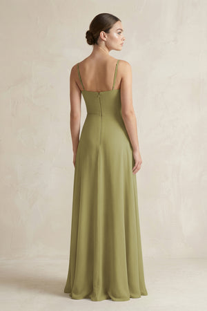 Moss Green A-Line Chiffon Spaghetti Strap Bridesmaid Dress (2) | KISSBRIDAL
