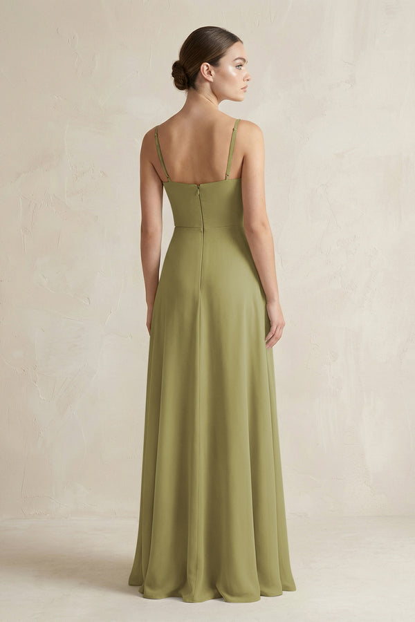 Moss Green A-Line Chiffon Spaghetti Strap Bridesmaid Dress (2) | KISSBRIDAL