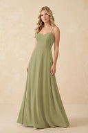 Moss Green A-Line Chiffon Spaghetti Strap Bridesmaid Dress | KISSBRIDAL