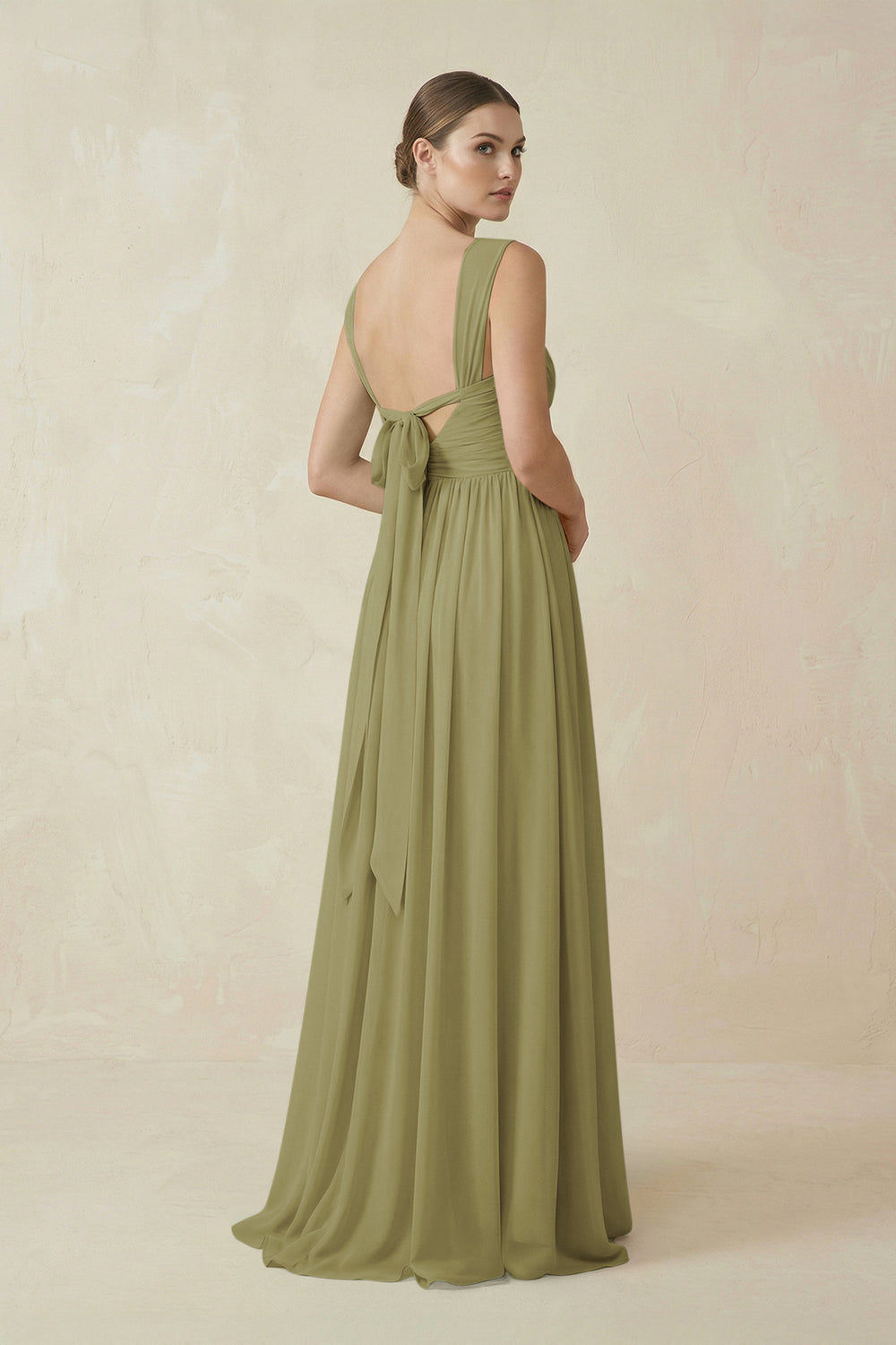 A-Line Pleated Chiffon Long Bridesmaid Dress in Moss Green
