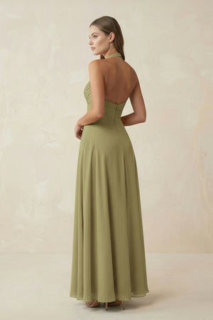 Moss Green A-Line Pleated Chiffon V-Neck Bridesmaid Dress (2) | KISSBRIDAL