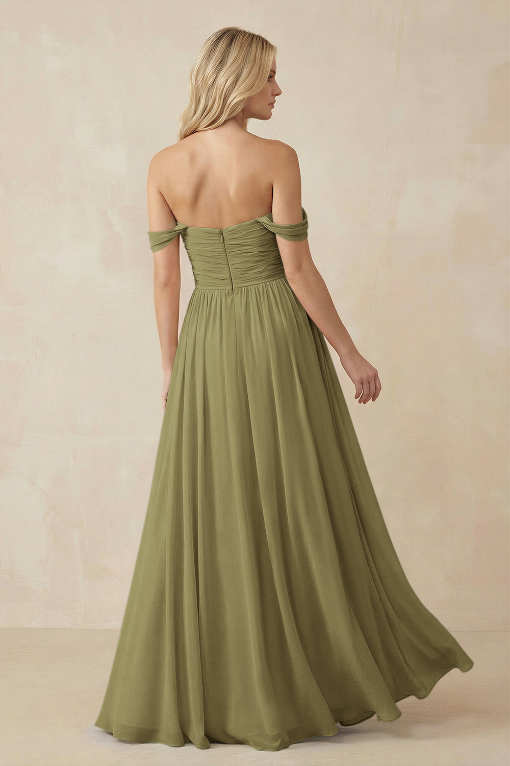 A-Line Pleated Long Chiffon Bridesmaid Dress in Moss Green