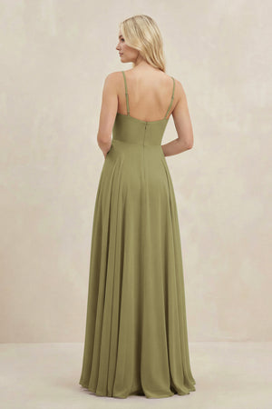 Moss Green A-Line Spaghetti Strap Chiffon Bridesmaid Dress (2) | KISSBRIDAL