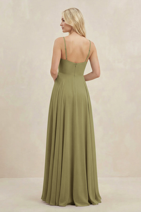 Moss Green A-Line Spaghetti Strap Chiffon Bridesmaid Dress (2) | KISSBRIDAL