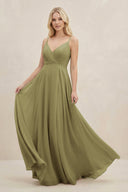 Moss Green A-Line Spaghetti Strap Chiffon Bridesmaid Dress | KISSBRIDAL