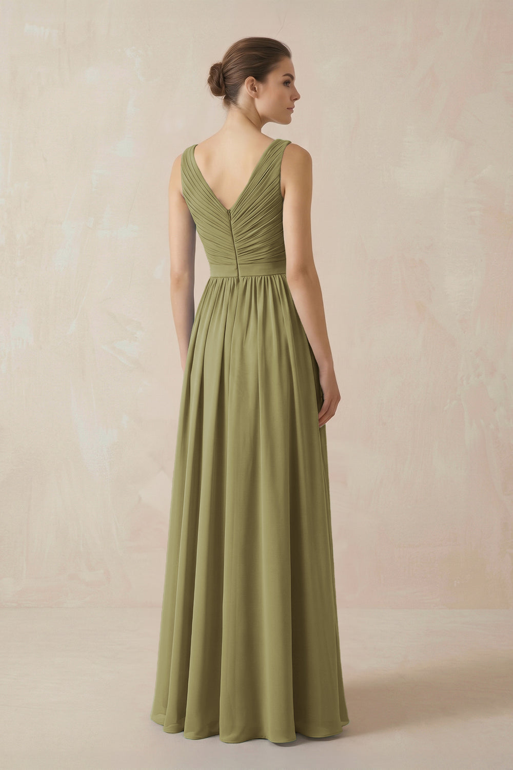 A-Line V-Neck Pleated Chiffon Bridesmaid Dress in Moss Green