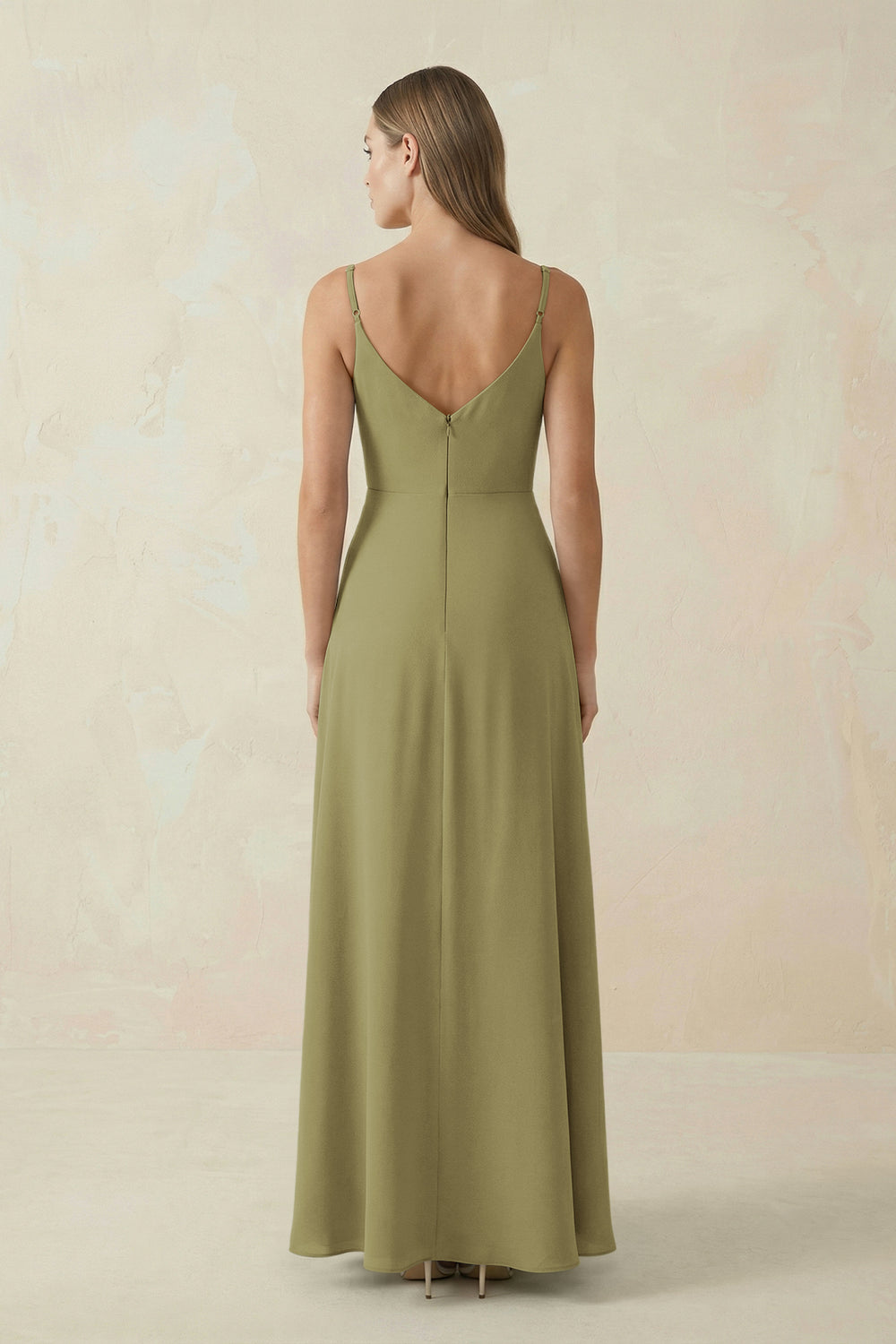 Cami Strap A-Line Chiffon Bridesmaid Dress in Moss Green
