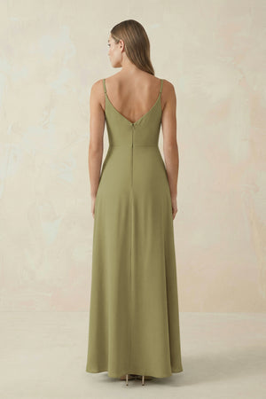 Moss Green Cami Strap A-Line Chiffon Bridesmaid Dress (2) | KISSBRIDAL