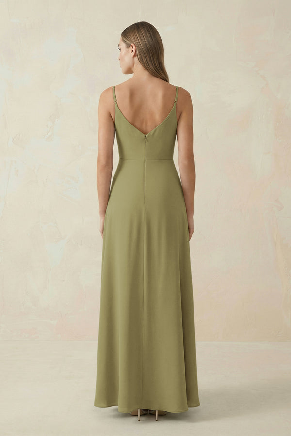 Moss Green Cami Strap A-Line Chiffon Bridesmaid Dress (2) | KISSBRIDAL