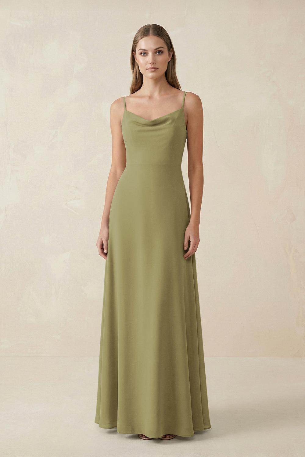Cami Strap A-Line Chiffon Bridesmaid Dress in Moss Green