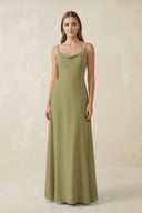 Moss Green Cami Strap A-Line Chiffon Bridesmaid Dress | KISSBRIDAL