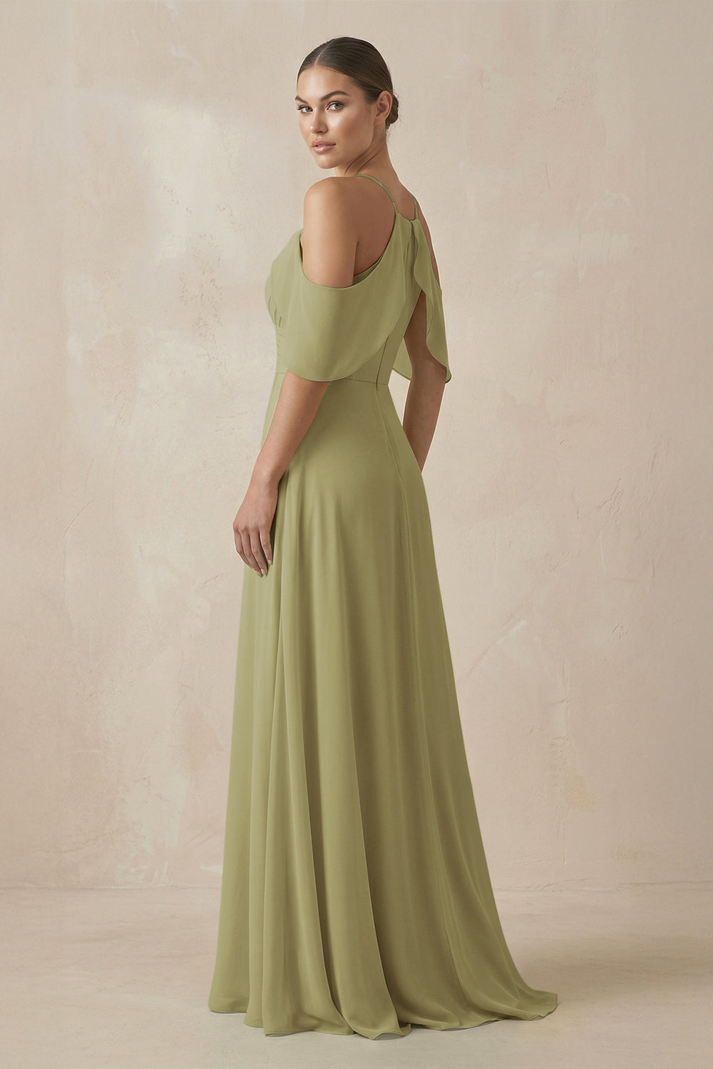 Chiffon A-Line Long Bridesmaid Dress in Moss Green