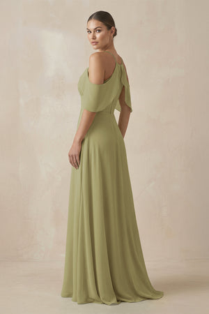 Moss Green Chiffon A-Line Long Bridesmaid Dress (2) | KISSBRIDAL